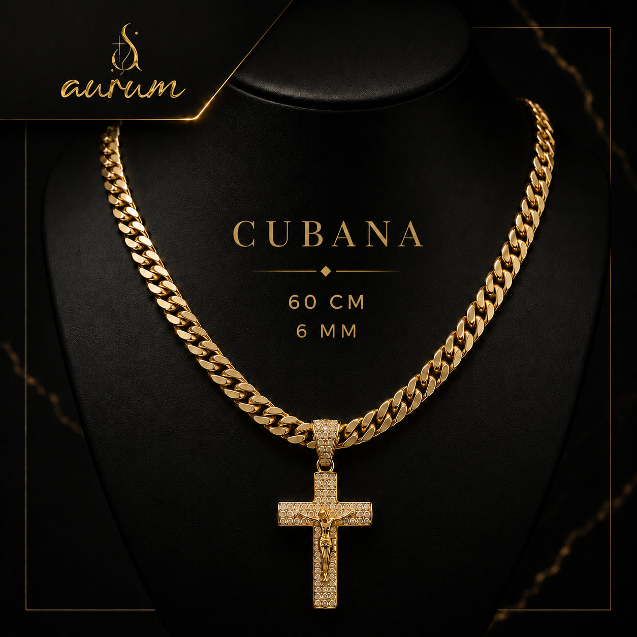 Cadena de crucifijo chapado en oro de 14 quilates
