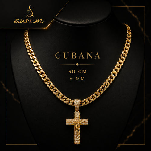 Cadena de crucifijo chapado en oro de 14 quilates